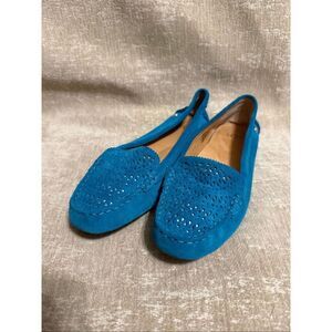 UGG Women's Clair Cutout Square Toe Suede Slip On Flat Loafer Shoes Blue Size 8